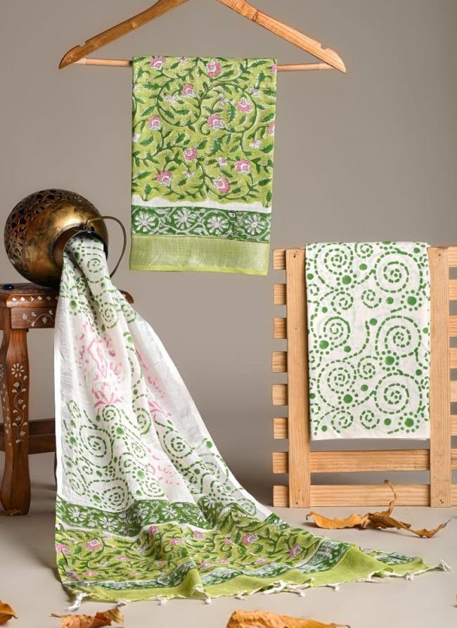 Linen Cotton Mint Casual Wear Printed Salwar Suit